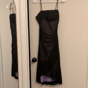 City Triangles Black Strapless Layered Evening Dress with Lilac Lining